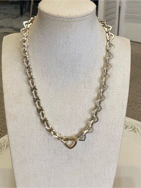 Tiffany & Co. 18K Gold & Sterling Silver Heart Link Necklace 925 750